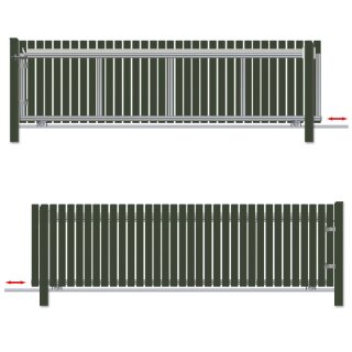 Schiebetor Hoftor Bausatz Bodengeführt zum Aufschrauben H=140, B=430 Tannengrün