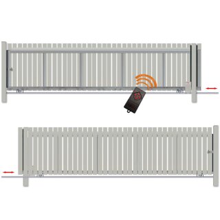 Schiebetor Hoftor Bausatz Bodengeführt zum Aufschrauben H=100, B=530, mit Antrieb Silbergrau
