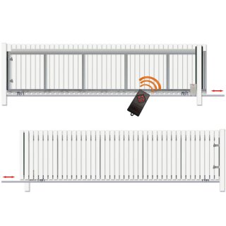 Schiebetor Hoftor Bausatz Bodengeführt H=140, B=480, mit E-Antrieb Einbetonieren Weiß