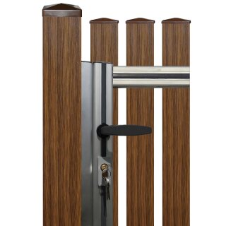 Schloß/Drückergarnitur für Gehtür u Drehtor 1-flg, für H=100 Eiche-Rustikal