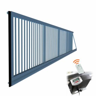 Industrie Schiebetor ECO mit Laufschiene, mit E-Antrieb / ohne Pfosten, bis 1,25m Höhe bis 3,0m LW, Alu-Natur