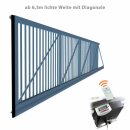 Industrie Schiebetor ECO mit Laufschiene, mit E-Antrieb / ohne Pfosten, bis 1,5m Höhe bis 6,0m LW, Alu-Natur