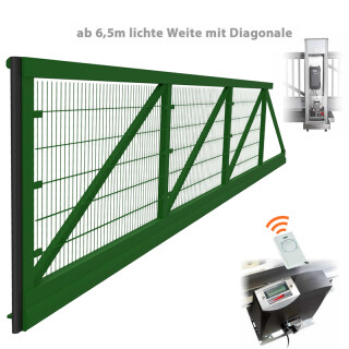 Industrie Schiebetor ECO (DS) mit Laufschiene mit E-Antrieb und Pfosten bis 1,25m Höhe bis 4,0m LW, Alu-Natur