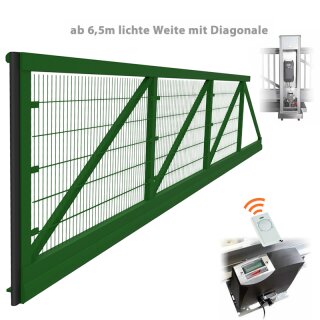 Industrie Schiebetor ECO (DS) mit Laufschiene mit E-Antrieb und Pfosten bis 2,0m Höhe bis 3,0m LW, Alu-Natur