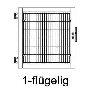 Industrie Flügeltor 1-flügelig mit Doppelstabmatten 2,0m Torhöhe bis 1,5m Säulenlichte Alu-Natur