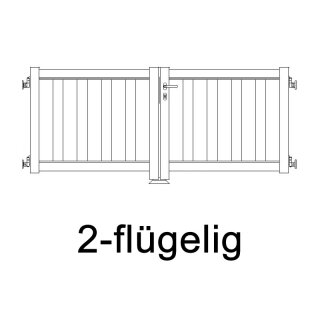 Industrie LINEA Top 90 Flügeltor 2-flügelig mit Lattenfüllung 1,8m Torhöhe 3,5m Säulenlichte Alu-Natur