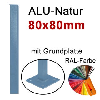 Alusäule 80x80mm mit Grundplatte zum Aufschrauben bis 0,75m RAL-Farbe