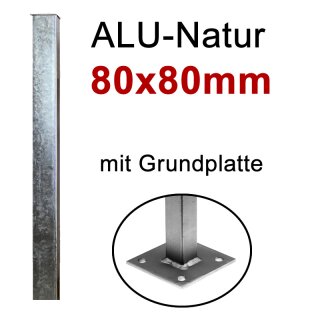 Alusäule 80x80mm mit Grundplatte zum Aufschrauben bis 1,00m Alu-Natur
