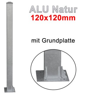 Alusäule 120x120mm mit Grundplatte und Abdeckkappe zum Aufschrauben bis 0,50m Alu-Natur