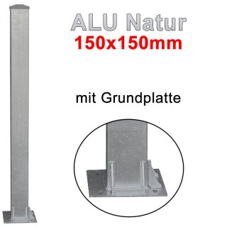 Alusäule 150x150mm mit Grundplatte und Abdeckkappe zum Aufschrauben bis 1,00m Alu-Natur