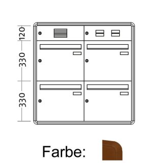 Unterputz Briefkasten Standard BIG - 4 Fach Braun