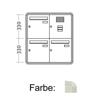 Aufputz Briefkasten Standard - 3 Fach,  2reihig Weiß