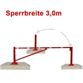 Mobile Schranke Handbetätigt Dreh-Horizontal Sperrbreite 3,0m, mit Auflagepfosten, mit Fertigfundament