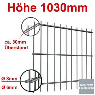 Stabgitterzaun - Zaunelement Höhe 1230mm, Breite 2500mm - Fenstergrau 7040