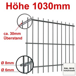 Stabgitterzaun - Zaunelement Höhe 1030mm, Breite 2500mm - Verkehrsweiß 9016