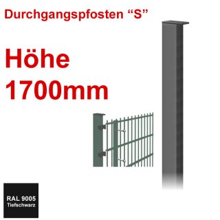 Durchgangspfosten "S" zum Einbetonieren Höhe 1700mm - Tiefschwarz 9005