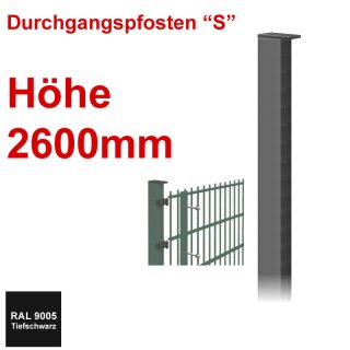 Durchgangspfosten "S" zum Einbetonieren Höhe 2600mm - Tiefschwarz 9005