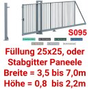 Freitragendes Stahl-Schiebetor S095, mit Profile, ohne...