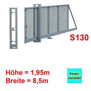 Freitragendes Stahl-Schiebetor S130, ohne Antrieb 1,95m 8,5m Feuerverzinkt Torfüllung 25x25mm