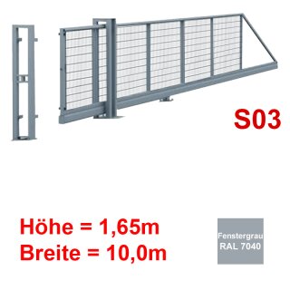 Freitragendes Stahl-Schiebetor S200, ohne Antrieb 1,65m 10,0m Fenstergrau RAL 7040 Stabgitter