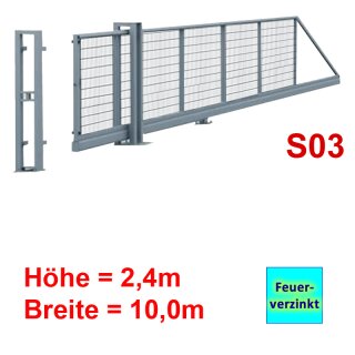 Freitragendes Stahl-Schiebetor S200, ohne Antrieb 2,4m 10,0m Feuerverzinkt Stabgitter