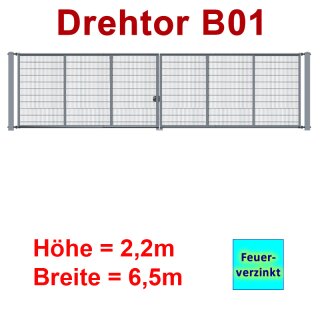 Zweiflügeliges Industrie Stahl-Drehtor B01, Feuerverzinkt , ohne Antrieb, bis 2200mm Flügelhöhe, bis 6500mm Breite zwischen den Pfosten, Stabgitter