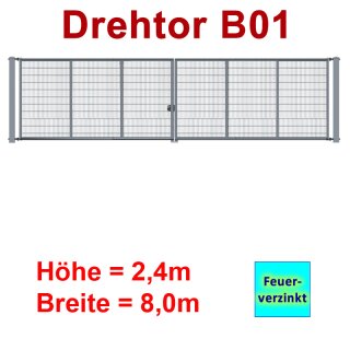 Zweiflügeliges Industrie Stahl-Drehtor B01, Feuerverzinkt , ohne Antrieb, bis 2400mm Flügelhöhe, bis 8000mm Breite zwischen den Pfosten, Stabgitter