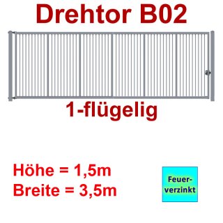 Einflügeliges Industrie Stahl-Drehtor B02, Feuerverzinkt , ohne Antrieb, bis 1500mm Flügelhöhe, bis 3500mm Breite zwischen den Pfosten, Torfüllung 25x25mm