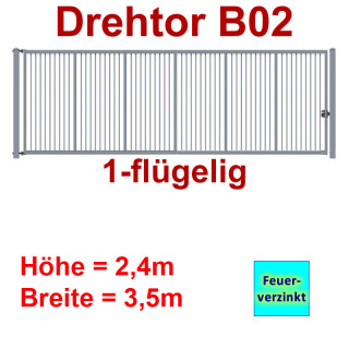 Einflügeliges Industrie Stahl-Drehtor B02, Feuerverzinkt , ohne Antrieb, bis 2400mm Flügelhöhe, bis 3500mm Breite zwischen den Pfosten, Torfüllung 25x25mm