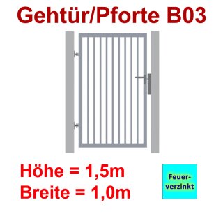 Industrie Stahl-Gehtür/Pforte B03, Feuerverzinkt, bis1500mm Flügelhöhe, bis 1000mm Breite zwischen den Pfosten, Torfüllung 25x25mm