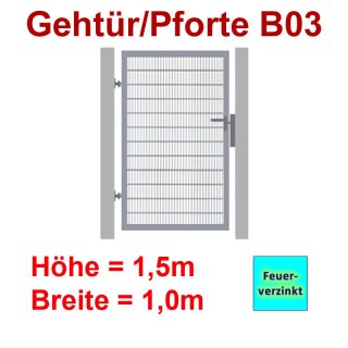 Industrie Stahl-Gehtür/Pforte B03, Feuerverzinkt, bis1500mm Flügelhöhe, bis 1000mm Breite zwischen den Pfosten, Torfüllung Stabgitter