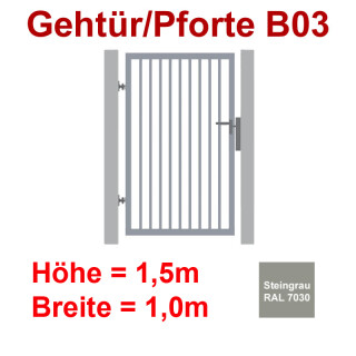Industrie Stahl-Gehtür/Pforte B03, Steingrau RAL 7030, bis1500mm Flügelhöhe, bis 1000mm Breite zwischen den Pfosten, Torfüllung 25x25mm