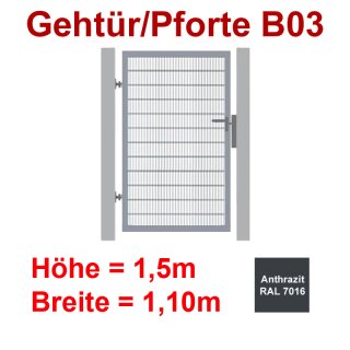 Industrie Stahl-Gehtür/Pforte B03, Anthrazit RAL 7016, bis1500mm Flügelhöhe, bis 1100mm Breite zwischen den Pfosten, Torfüllung Stabgitter