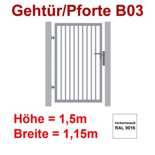 Industrie Stahl-Gehtür/Pforte B03, Verkehrsweiss RAL 9016, bis1500mm Flügelhöhe, bis 1150mm Breite zwischen den Pfosten, Torfüllung 25x25mm