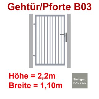 Industrie Stahl-Gehtür/Pforte B03, Steingrau RAL 7030, bis2200mm Flügelhöhe, bis 1100mm Breite zwischen den Pfosten, Torfüllung 25x25mm