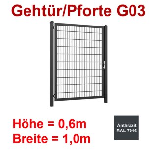 Industrie Stahl-Gehtür/Pforte G03, Anthrazit RAL 7016, 600mm Flügelhöhe, 1000mm Breite zwischen den Pfosten