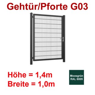 Industrie Stahl-Gehtür/Pforte G03, Moosgrün RAL 6005, 1400mm Flügelhöhe, 1000mm Breite zwischen den Pfosten