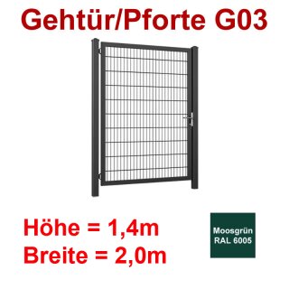 Industrie Stahl-Gehtür/Pforte G03, Moosgrün RAL 6005, 1400mm Flügelhöhe, 2000mm Breite zwischen den Pfosten