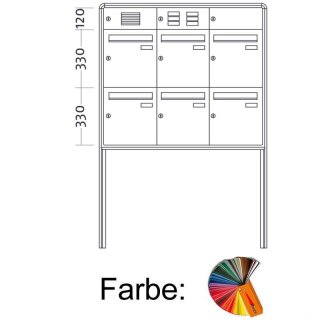 Briefkasten Freistehend Standard - 6 Fach RAL Farbe nach Wunsch