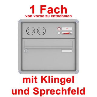 Briefkasten 1 Fach mit Klingel und Sprechfeld, von vorne zu entnehmen