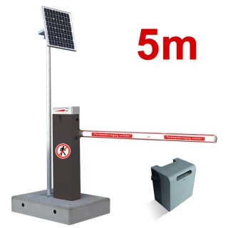 Mobile Komplettschranke MBAR 5m RAL 7015 mit Fertigfundament (Akku+Solar)