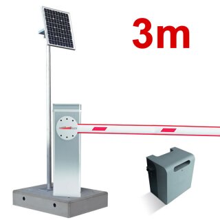 Mobile Komplettschranke MBAR 3m Edelstahl mit Fertigfundament (Akku+Solar)
