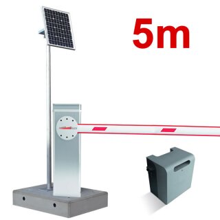 Mobile Komplettschranke MBAR 5m Edelstahl mit Fertigfundament (Akku+Solar)