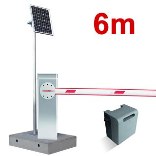 Mobile Komplettschranke MBAR 6m Edelstahl mit Fertigfundament (Akku+Solar)