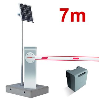 Mobile Komplettschranke MBAR 7m Edelstahl mit Fertigfundament (Akku+Solar)