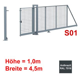 Freitragendes Stahl-Schiebetor S095, Anthrazit  ohne Antrieb 1, 0m Höhe, 4 5m Breite zwischen den Pfosten,  Stabgitter