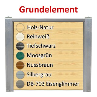 Sichtschutzzaun Bausatz Grundelement Alu-Natur H=1800mm, B=1660mm, Pfosten zum Einbetonieren