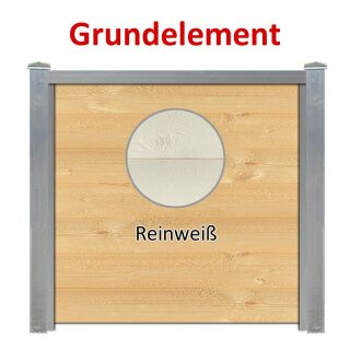 Sichtschutzzaun Bausatz Grundelement Alu-Natur H=1800mm, B=1660mm, Pfosten zum Einbetonieren Alu-Natur, Füllung Holz-1 Reinweiß