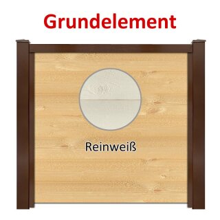 Sichtschutzzaun Bausatz Grundelement Alu-Natur H=1800mm, B=1660mm, Pfosten zum Einbetonieren Nussbraun, Füllung Holz-1 Reinweiß