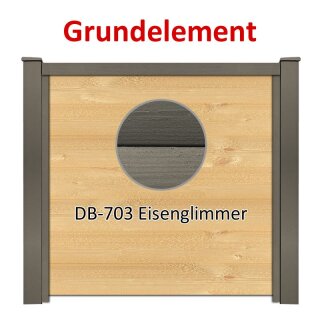 Sichtschutzzaun Bausatz Grundelement Alu-Natur H=1800mm, B=1660mm, Pfosten zum Einbetonieren DB-703 Eisenglimmer, Füllung Holz-1 DB-703 Eisenglimmer